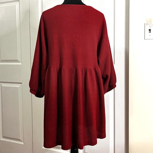 Umgee Waffle Knit Burgundy Midi oversized Dress sz Large - Picture 8 of 14